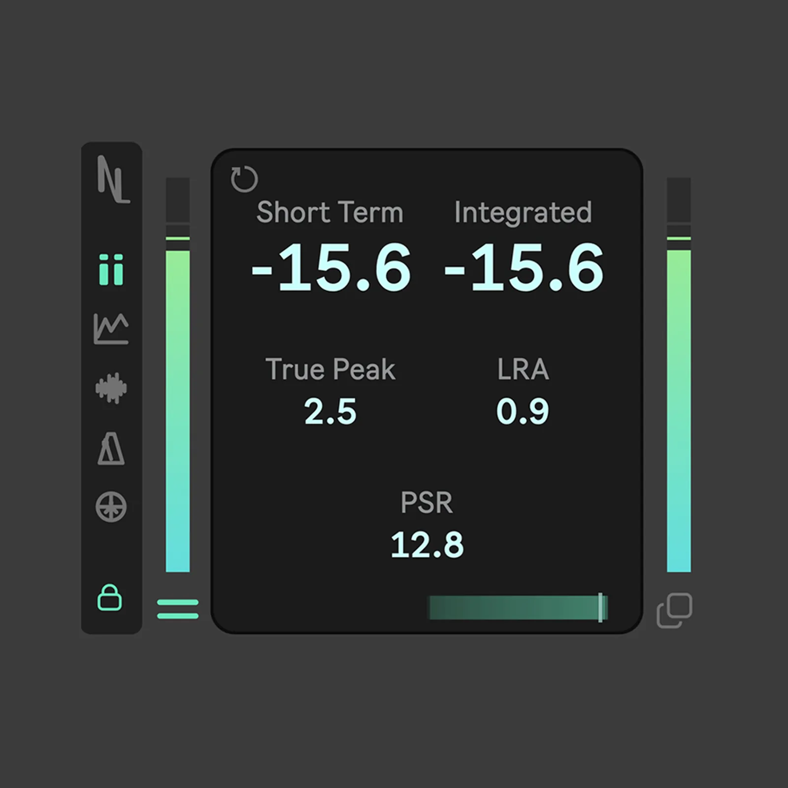 Swiss Army Meter metering interface with loudness and level readouts.